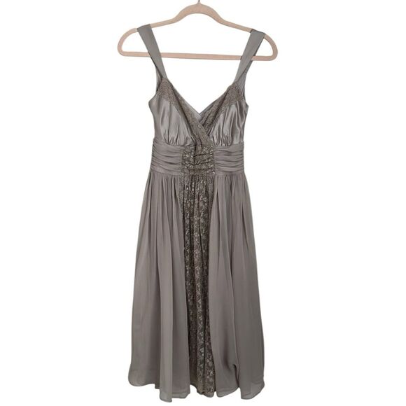 Anthropologie Lil 100% Silk Lace Midi Dress Size 2 Taupe Cocktail Style Y2K - Picture 1 of 9